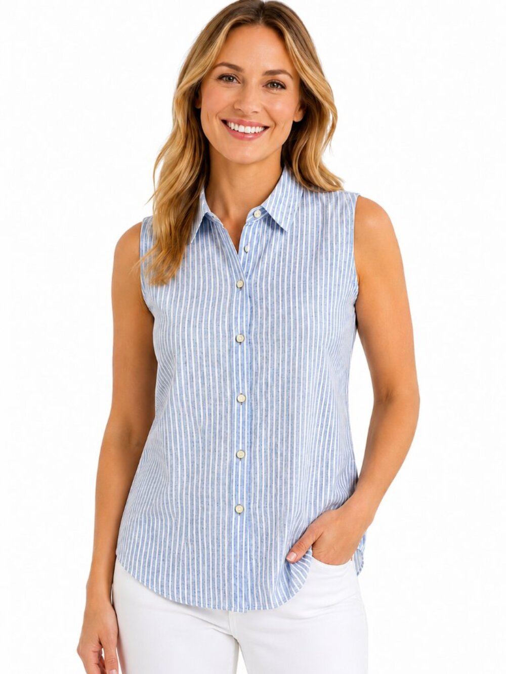 Banana Republic Blue Stripe Cotton Sleeveless Top Size Medium EUC